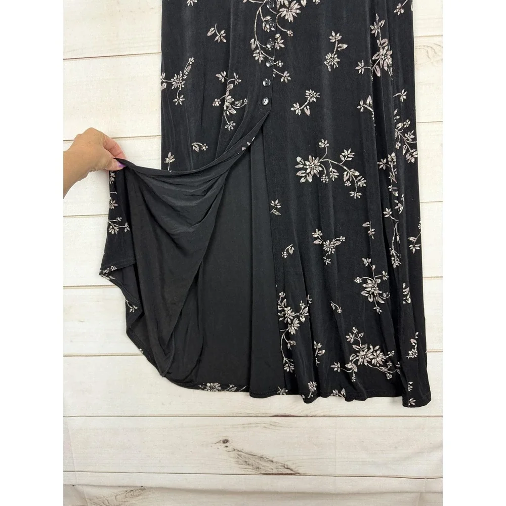 ES SL Top Skirt Set Womens Medium Black Floral Jersey 2 Piece Made USA - Picture 12 of 15